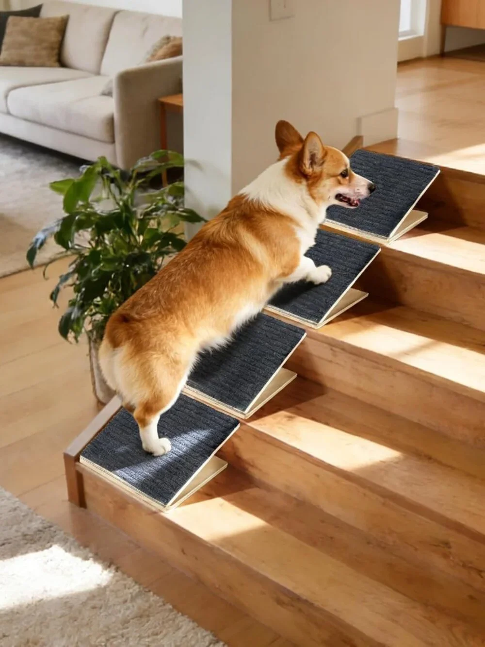 Pet Stair Ramp for Small Dogs, 4 Pack Foldable Wooden Dog Steps